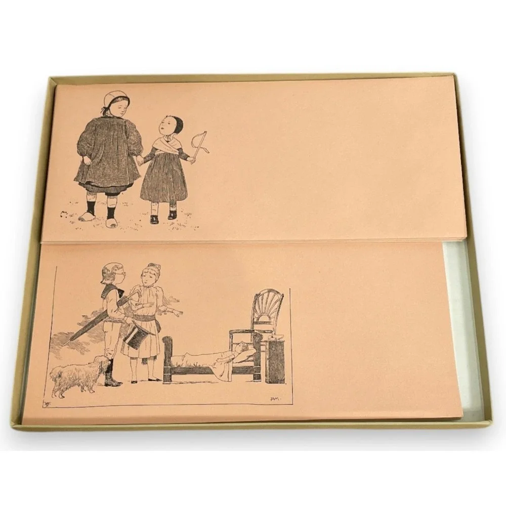 Vintage Green Tiger Press CA Stationery Set Louis Monvel Art Paper Envelopes